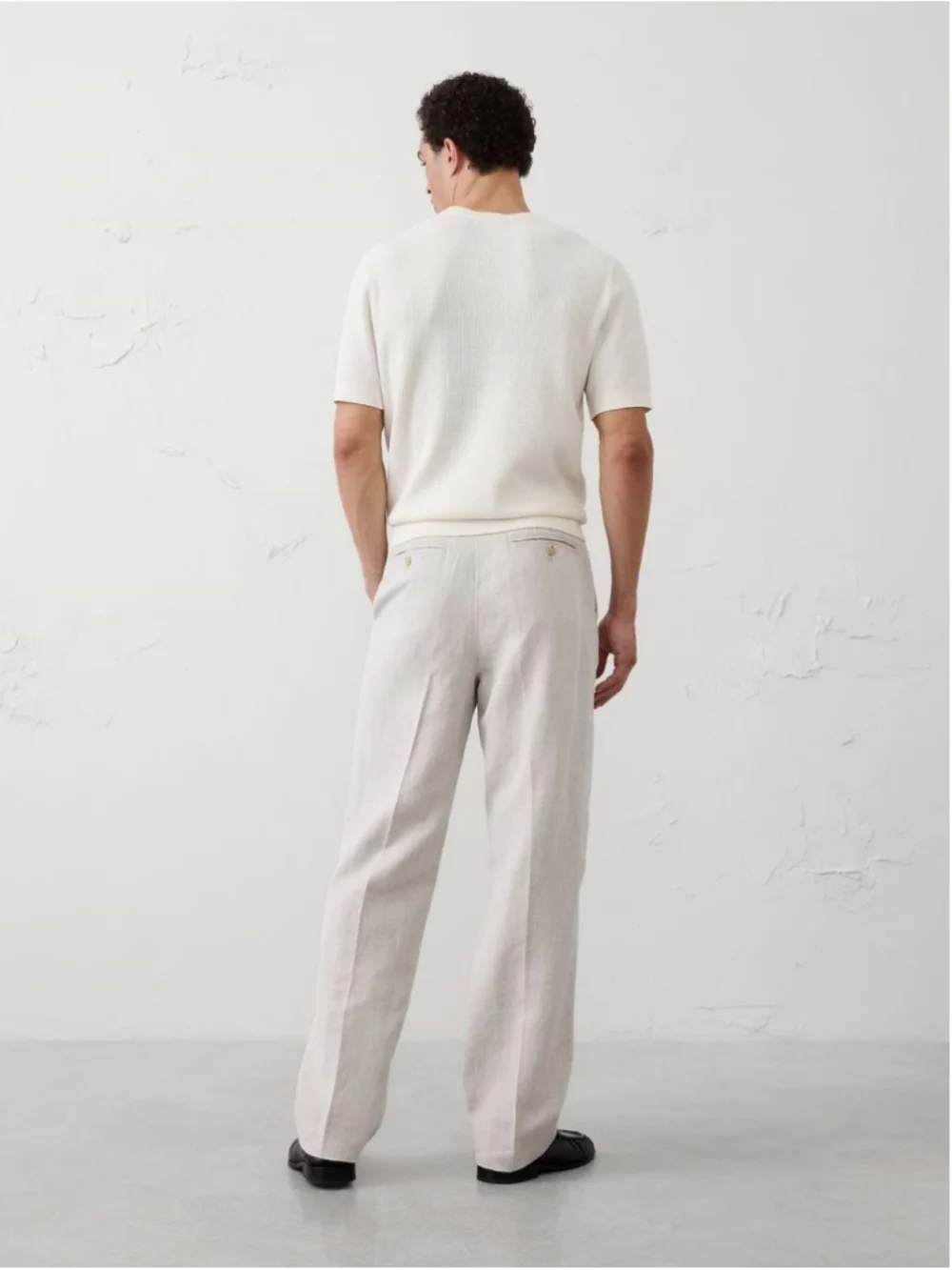 Banana Republic Men's Relaxed Wide Leg Textured Linen Pants Navy Blue 33x32 NWT